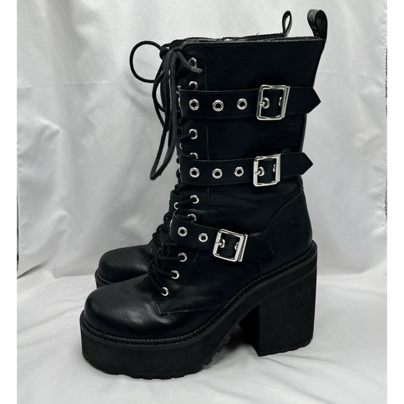 Killstar Vendetta platform boots Size 10 goth punk witchy buckle chunky heel - Picture 3 of 12